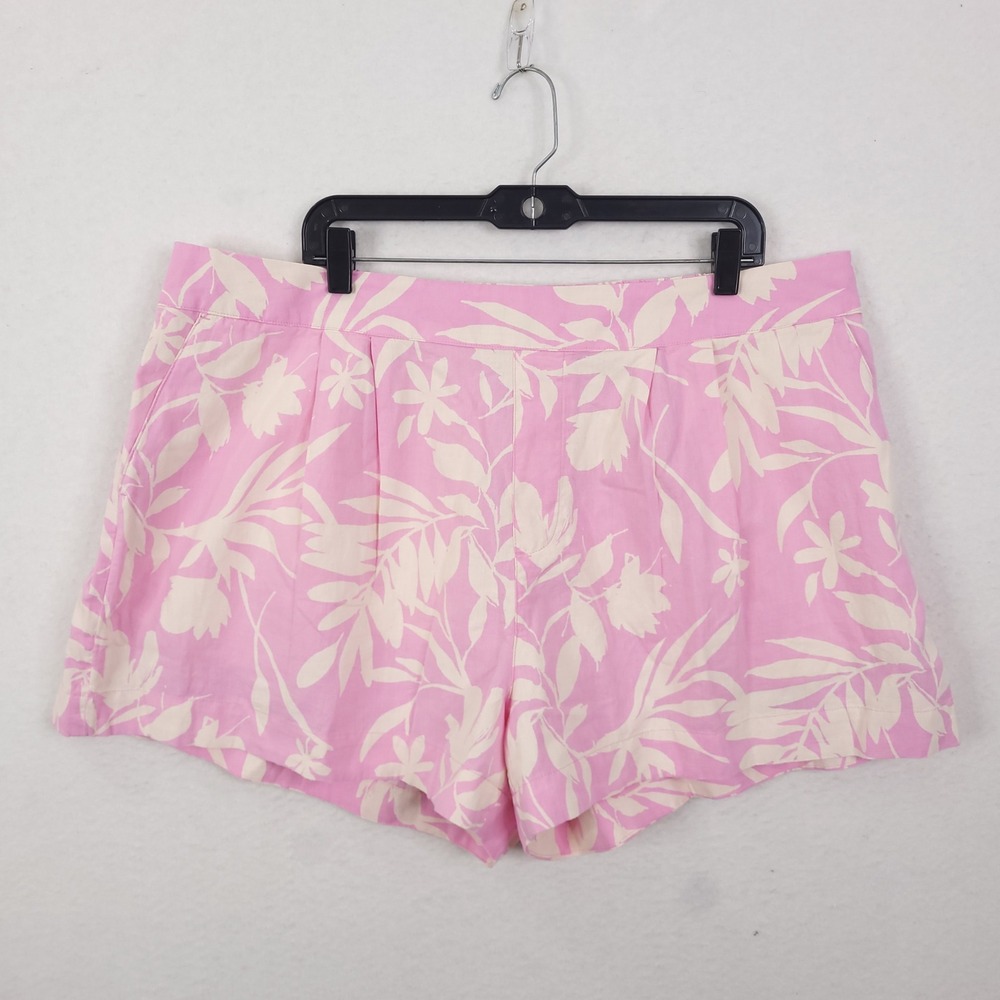 Pact Tropical Leaf Shorts Womens XXXL Pink Organic Cotton Linen Sustainable
